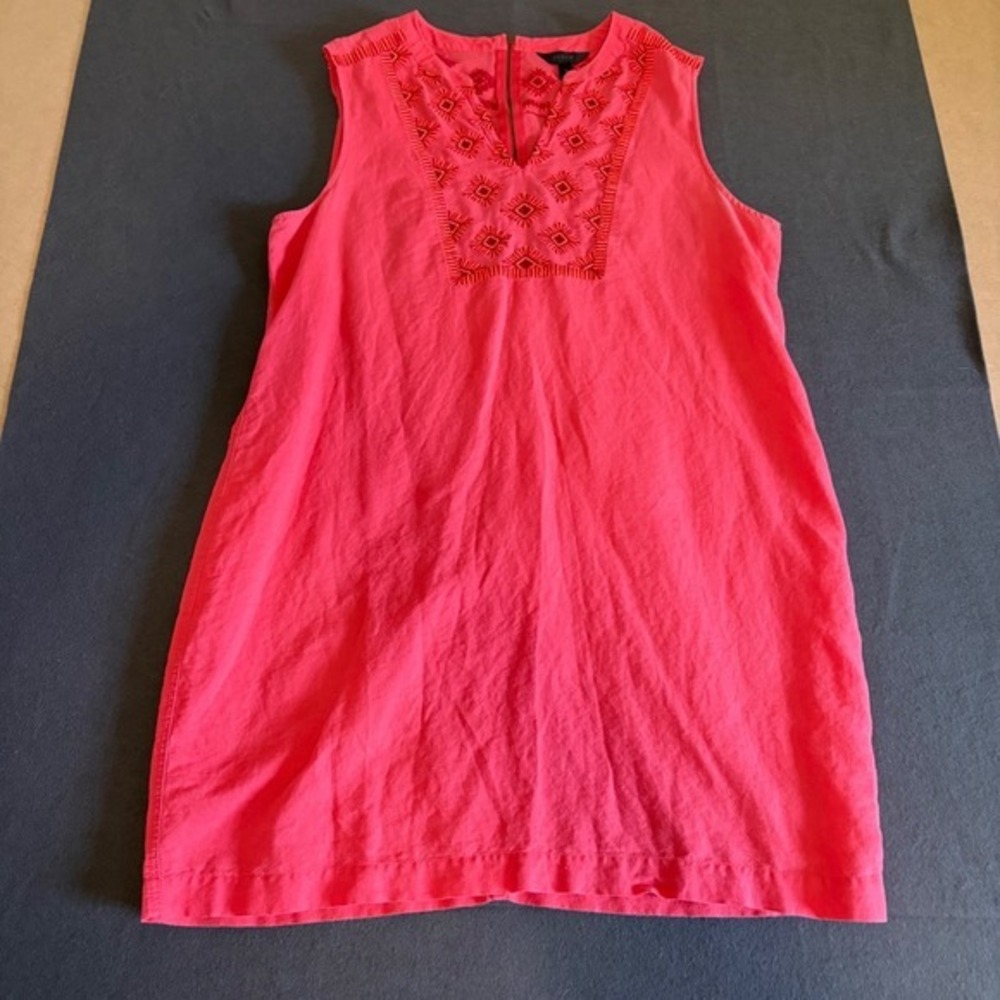 J.Crew‎ Embroidered Shift Dress Women Large Pink Linen Cotton Core Resort Boho